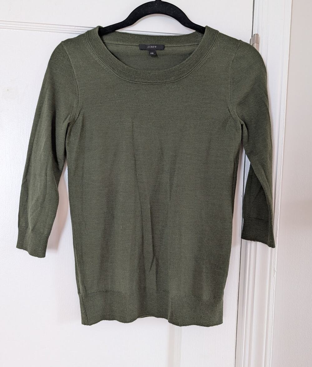 J. Crew 100% Merino Wool Fine Knit Crewneck Sweater Olive Green XXS